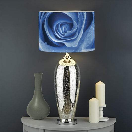 Bright Blue Rose Print Drum Lamp Shade