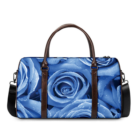 Bright Blue Rose Print Duffle Bag