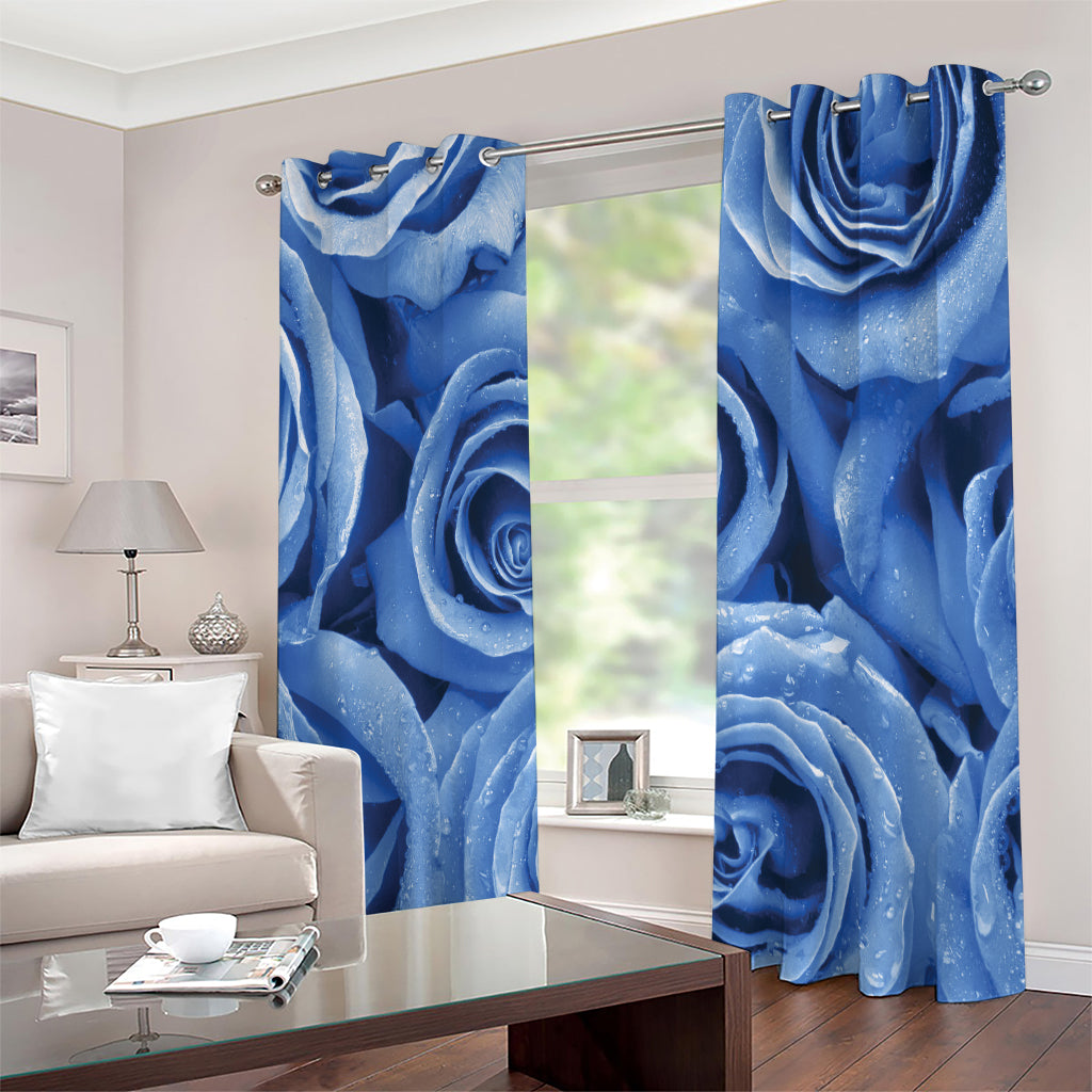 Bright Blue Rose Print Extra Wide Grommet Curtains