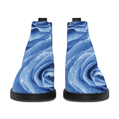Bright Blue Rose Print Flat Ankle Boots