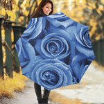 Bright Blue Rose Print Foldable Umbrella