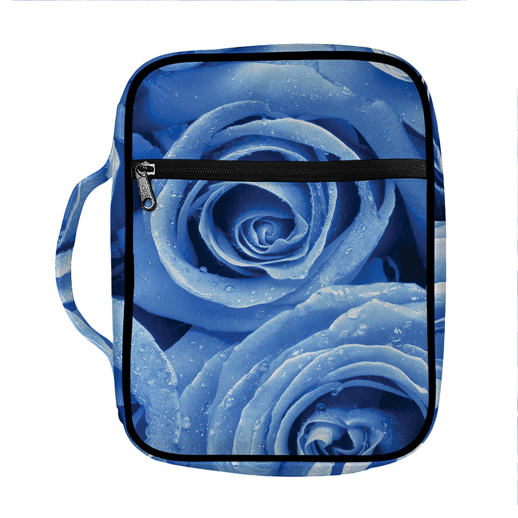Bright Blue Rose Print Front Pocket Bible Bag