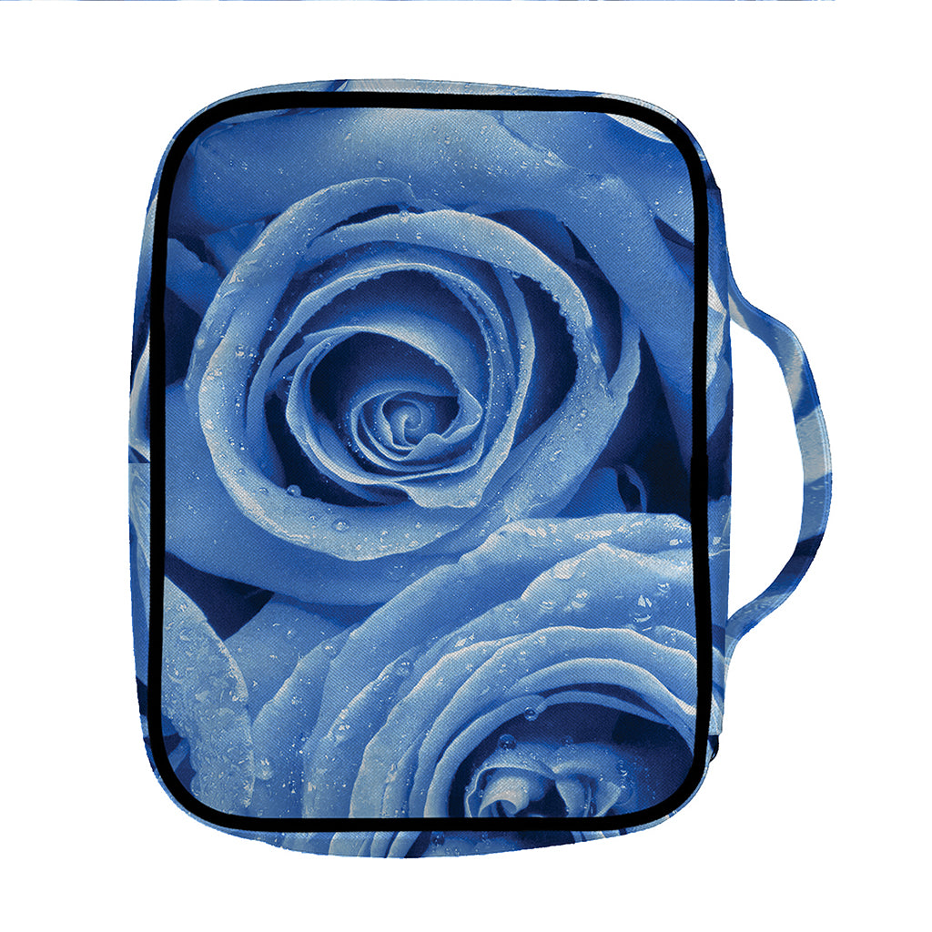 Bright Blue Rose Print Front Pocket Bible Bag