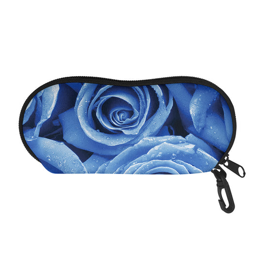 Bright Blue Rose Print Glasses Case