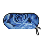 Bright Blue Rose Print Glasses Case
