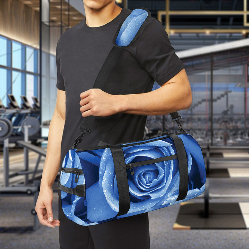 Bright Blue Rose Print Gym Bag