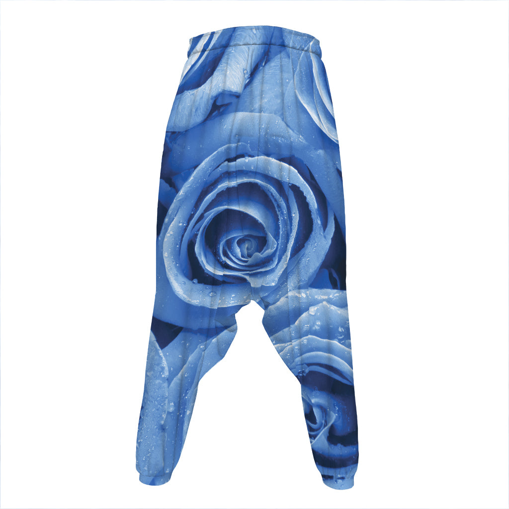 Bright Blue Rose Print Hammer Pants