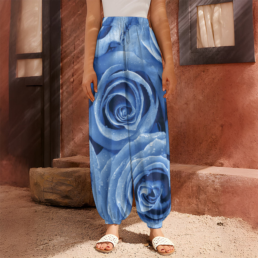 Bright Blue Rose Print Harem Pants