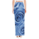 Bright Blue Rose Print High Slit Maxi Skirt