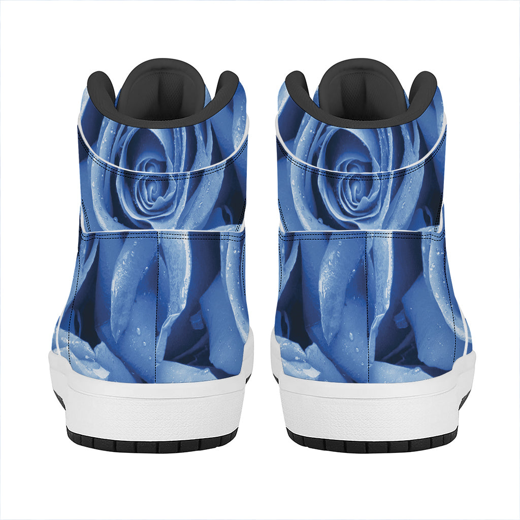 Bright Blue Rose Print High Top Leather Sneakers