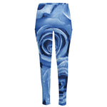 Bright Blue Rose Print High-Waisted Pocket Leggings