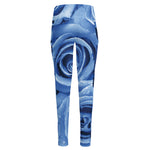 Bright Blue Rose Print High-Waisted Pocket Leggings