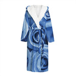 Bright Blue Rose Print Hooded Bathrobe