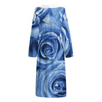 Bright Blue Rose Print Hooded Bathrobe