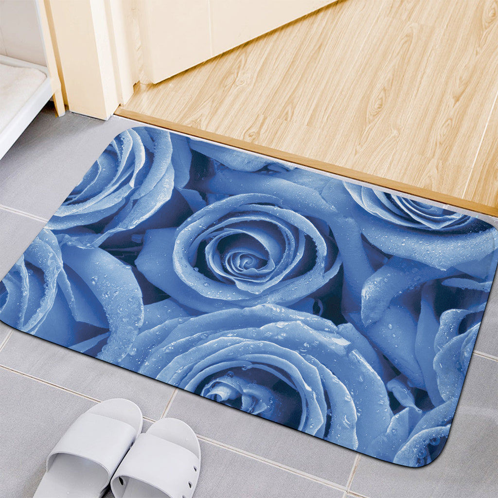 Bright Blue Rose Print Indoor Door Mat