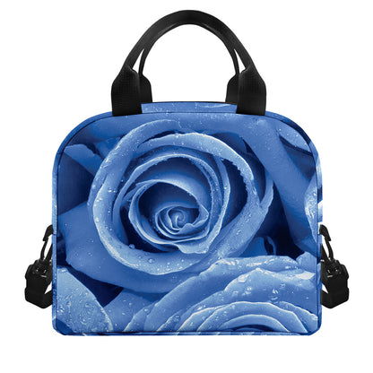 Bright Blue Rose Print Insulated Lunch Bag