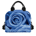 Bright Blue Rose Print Insulated Lunch Bag