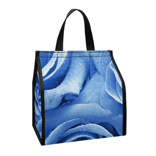 Bright Blue Rose Print Insulated Lunch Tote