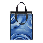 Bright Blue Rose Print Insulated Lunch Tote