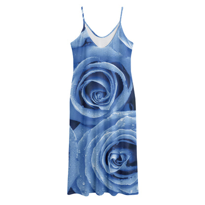 Bright Blue Rose Print Jersey Midi Cami Dress