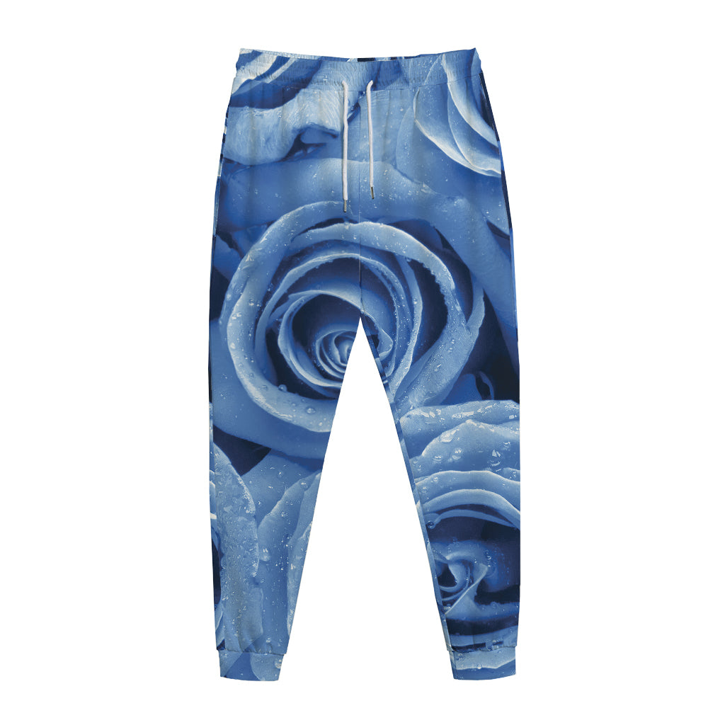 Bright Blue Rose Print Jogger Pants