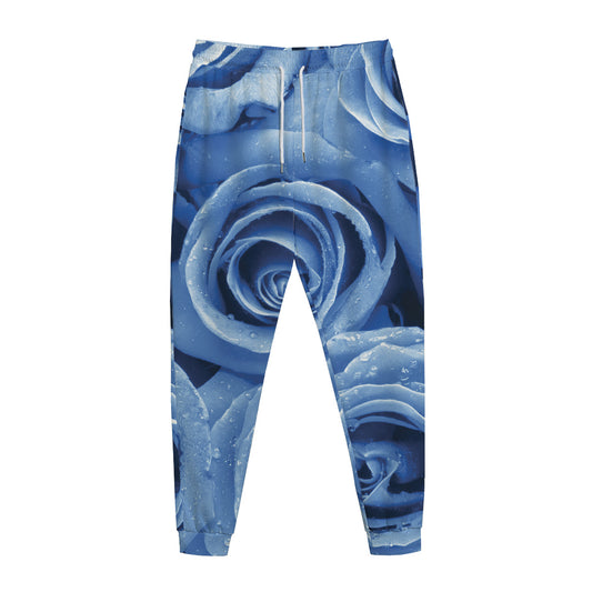 Bright Blue Rose Print Jogger Pants