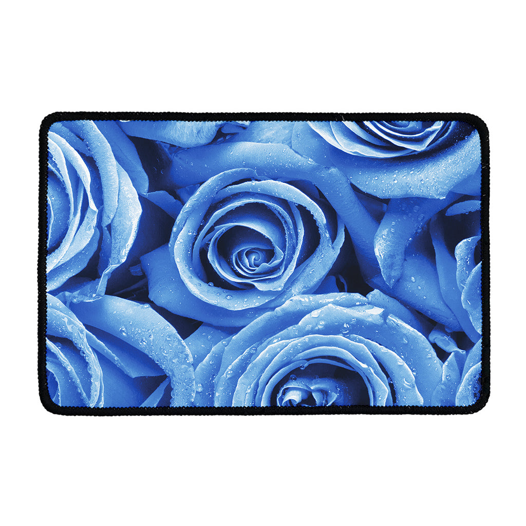 Bright Blue Rose Print Kitchen Mat