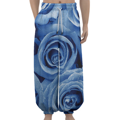 Bright Blue Rose Print Lantern Pants