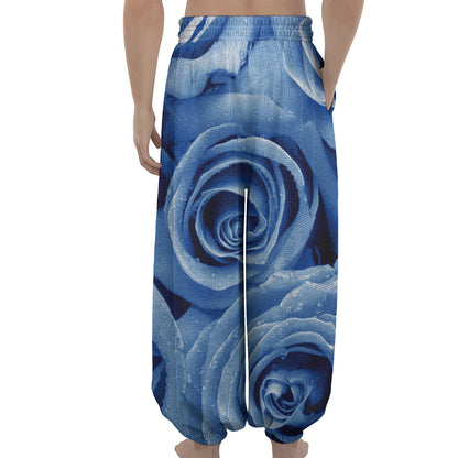 Bright Blue Rose Print Lantern Pants