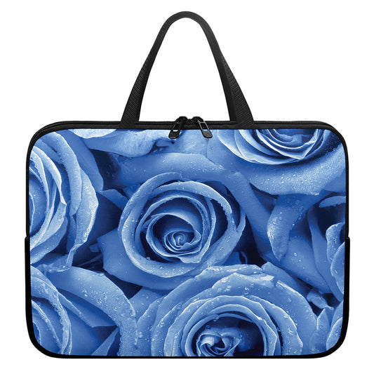 Bright Blue Rose Print Laptop Sleeve With Handle