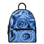 Bright Blue Rose Print Leather Backpack