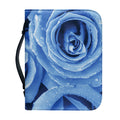 Bright Blue Rose Print Leather Bible Cover