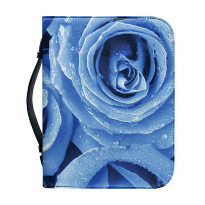 Bright Blue Rose Print Leather Bible Cover