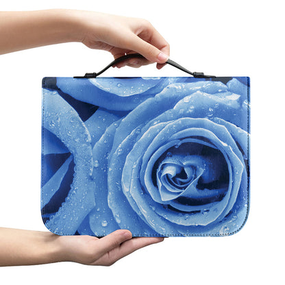 Bright Blue Rose Print Leather Bible Cover