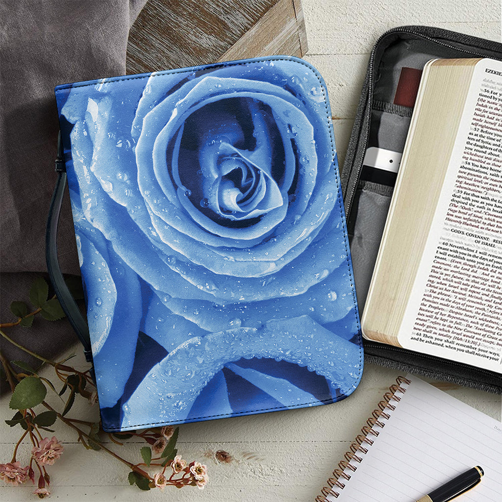 Bright Blue Rose Print Leather Bible Cover