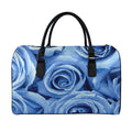 Bright Blue Rose Print Leather Duffel Bag