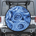 Bright Blue Rose Print Leather Spare Tire Cover