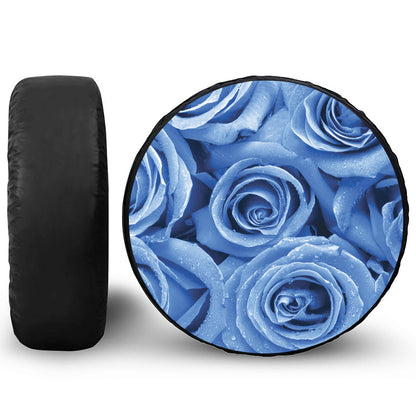 Bright Blue Rose Print Leather Spare Tire Cover