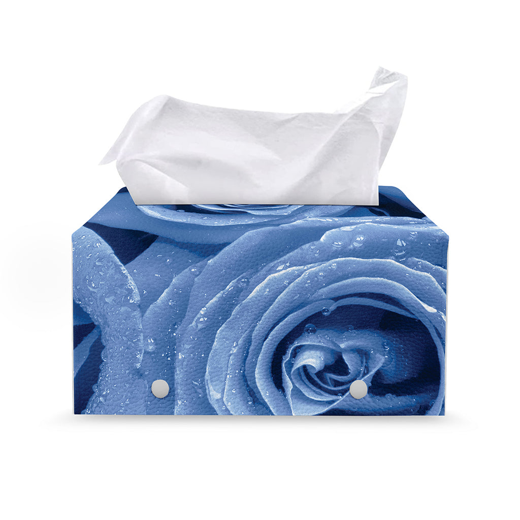 Bright Blue Rose Print Leather Tissue Box Cover