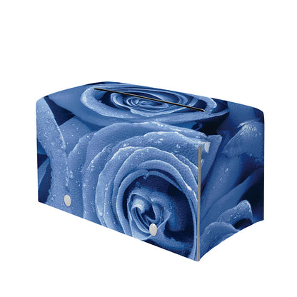 Bright Blue Rose Print Leather Tissue Box Cover