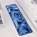 Bright Blue Rose Print Long Kitchen Mat