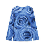 Bright Blue Rose Print Long Sleeve Short Coat
