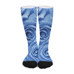 Bright Blue Rose Print Long Socks