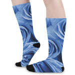 Bright Blue Rose Print Long Socks