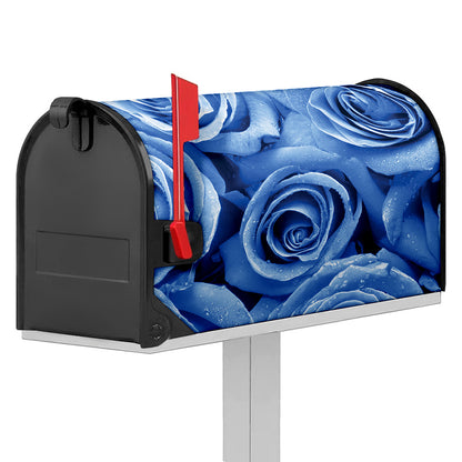 Bright Blue Rose Print Mailbox Cover