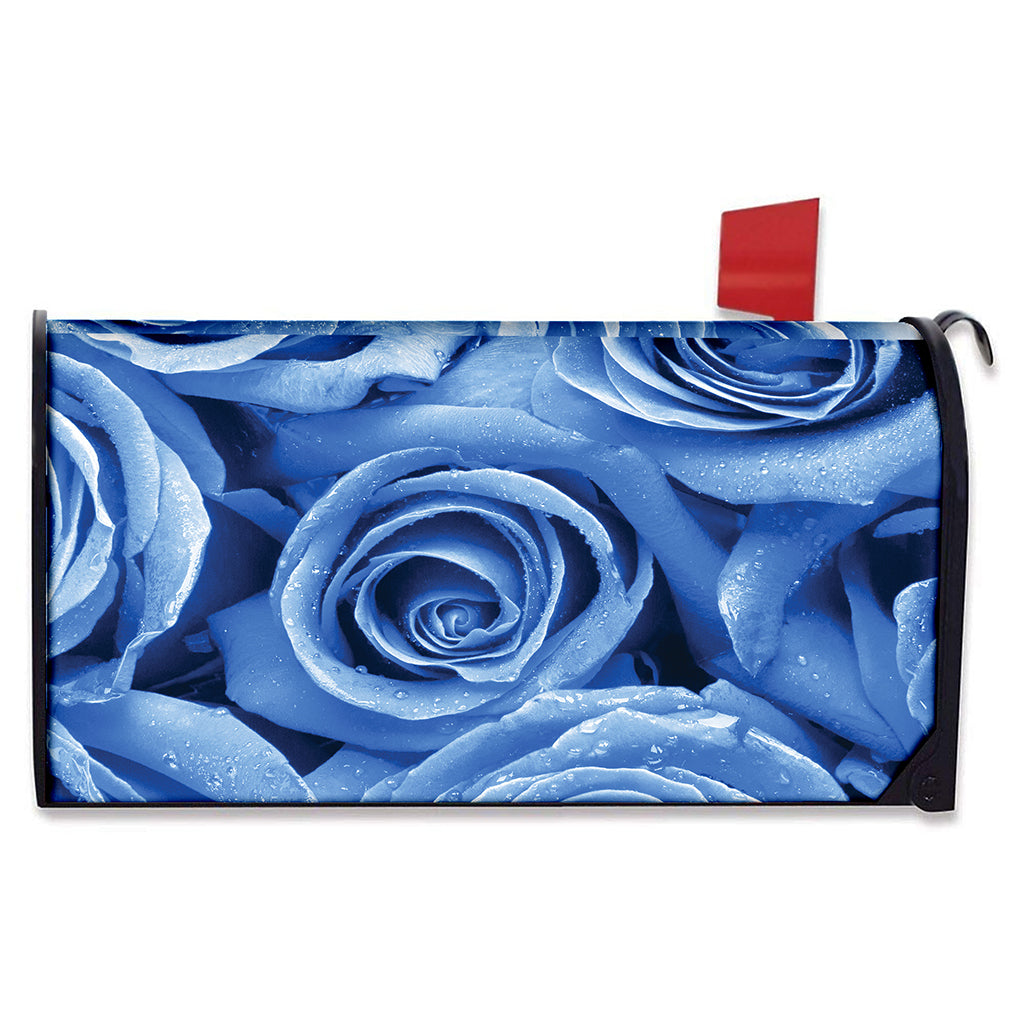 Bright Blue Rose Print Mailbox Cover