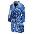 Bright Blue Rose Print Men's Bathrobe