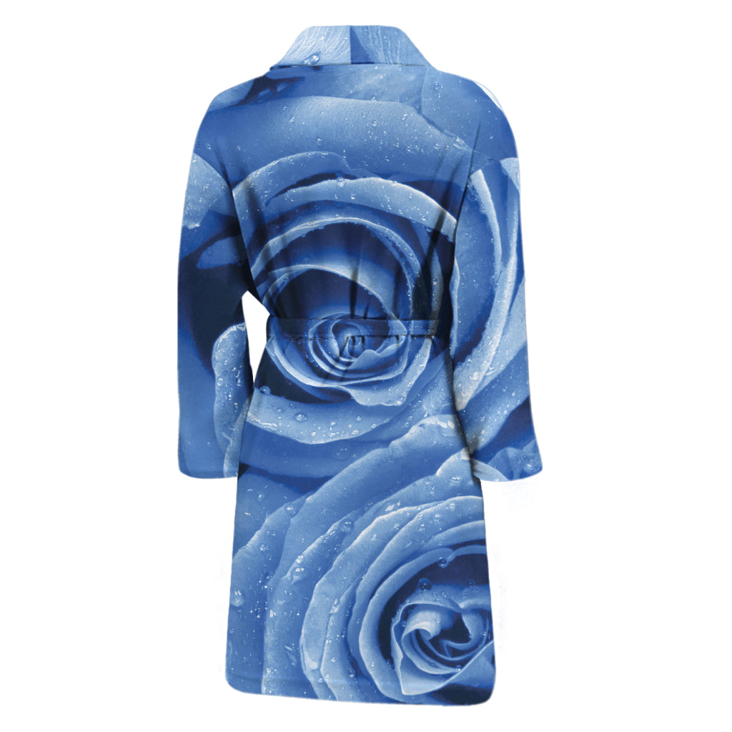 Bright Blue Rose Print Men's Bathrobe