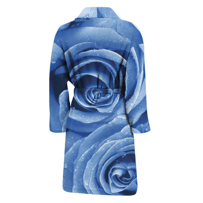 Bright Blue Rose Print Men's Bathrobe