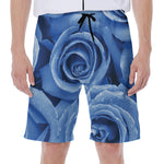 Bright Blue Rose Print Men's Beach Shorts
